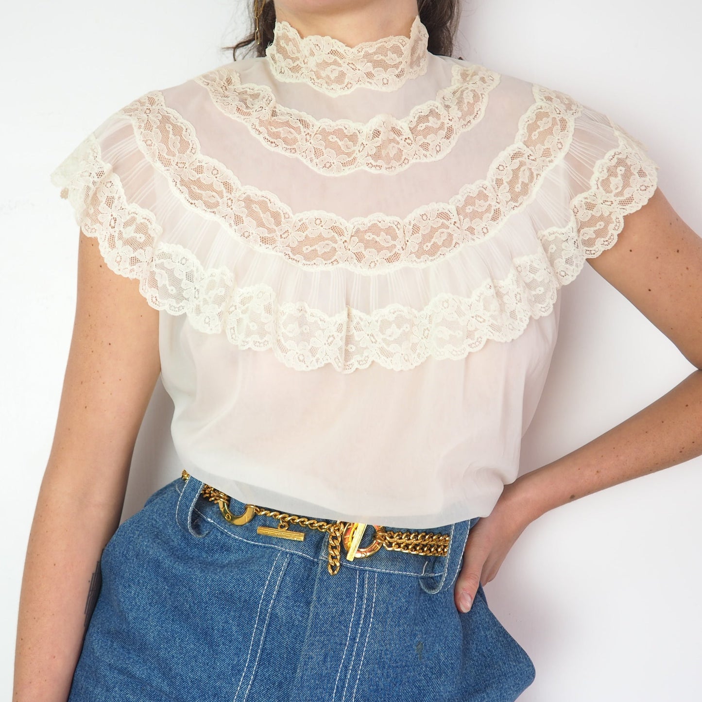 Blouse à volants 1970 vintage