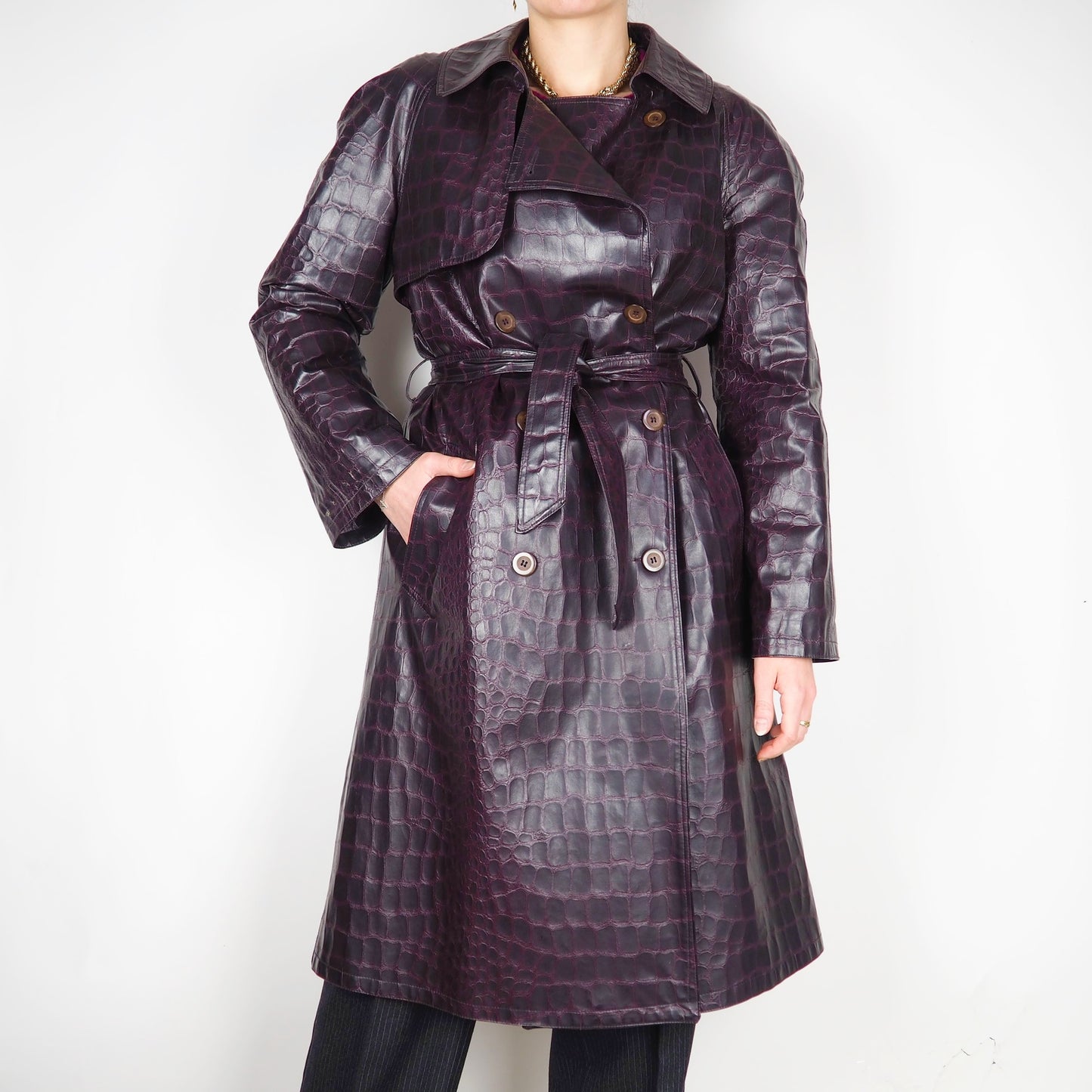 90's croco trench coat (M-L)