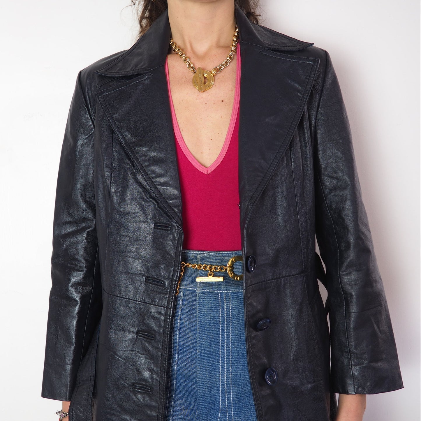 Trench en cuir bleu marine 1970