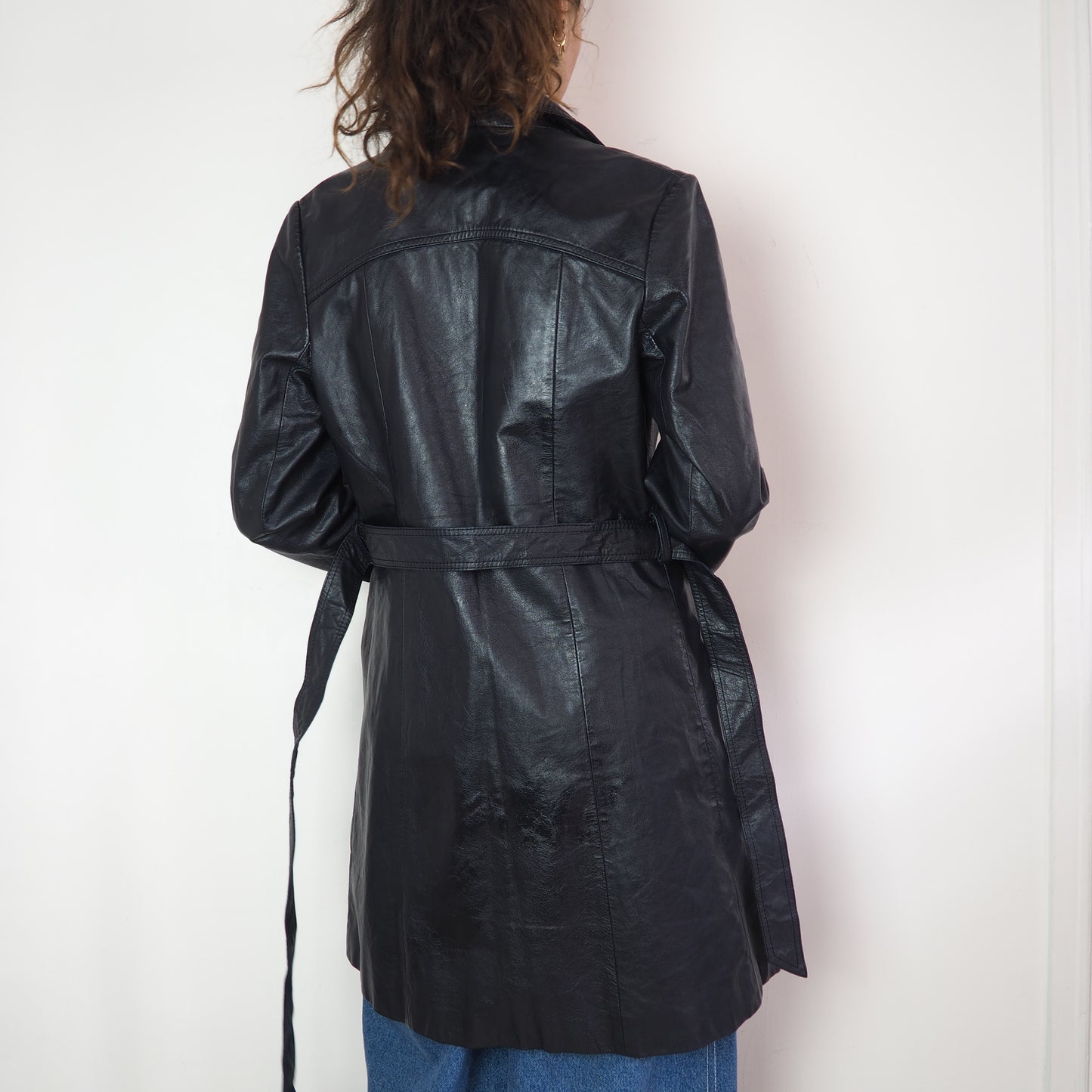 Trench en cuir bleu marine 1970