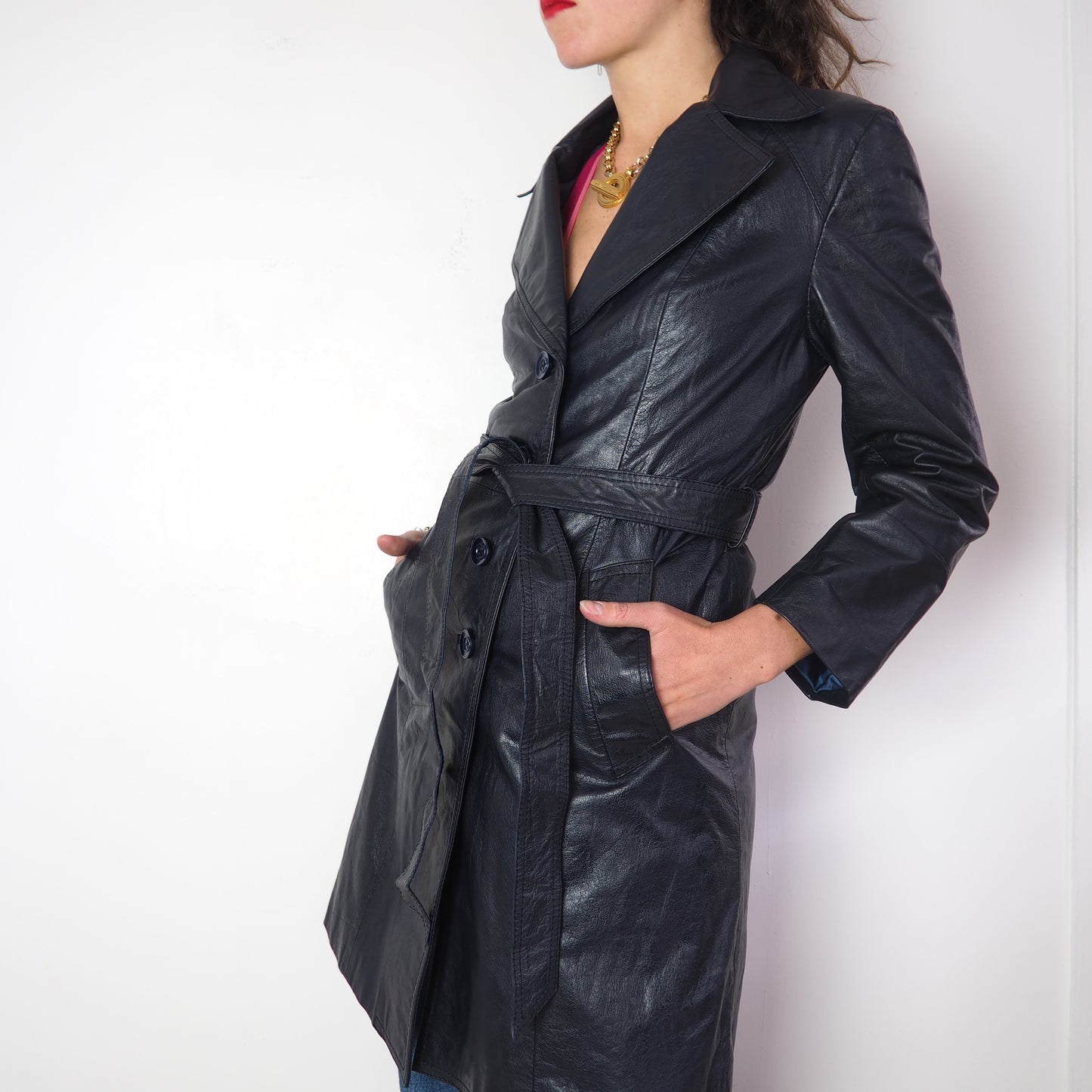 Trench en cuir bleu marine 1970