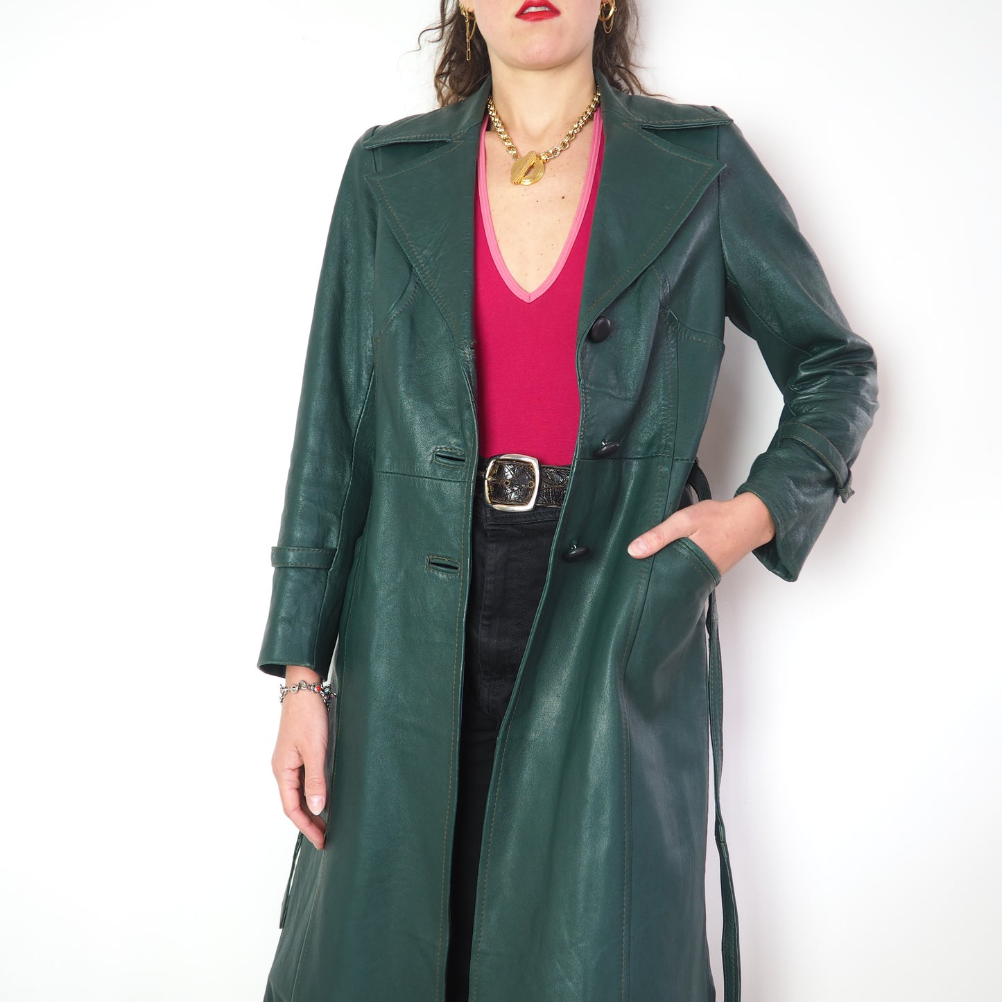 Trench en cuir vert 1970