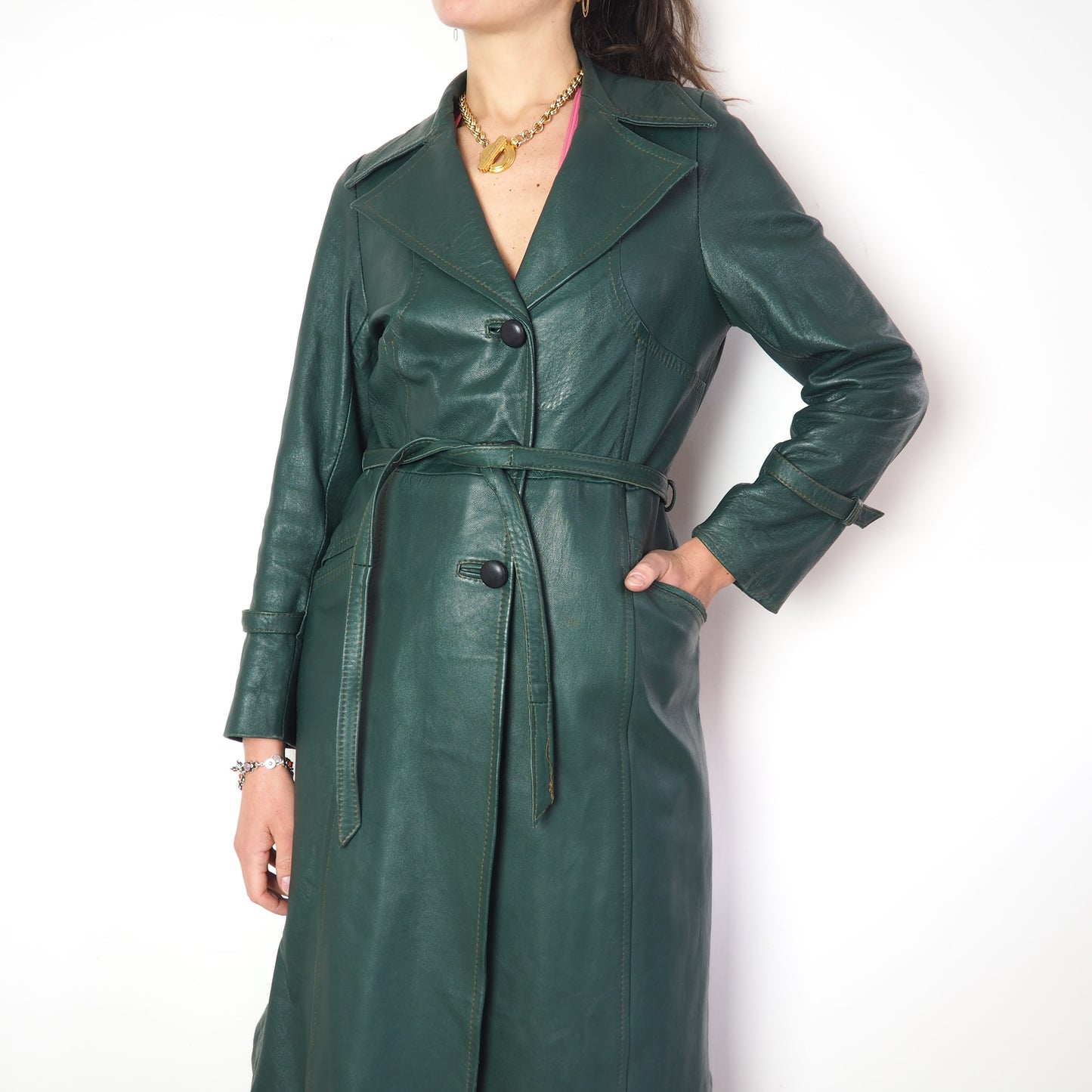 Trench en cuir vert 1970