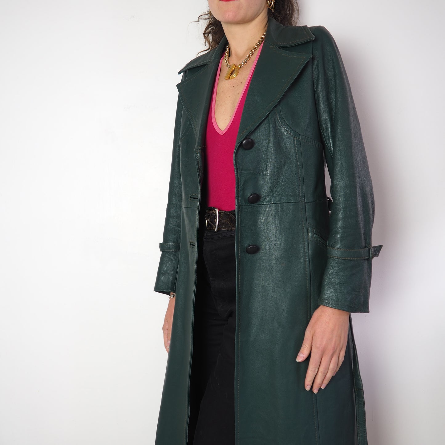 Trench en cuir vert 1970