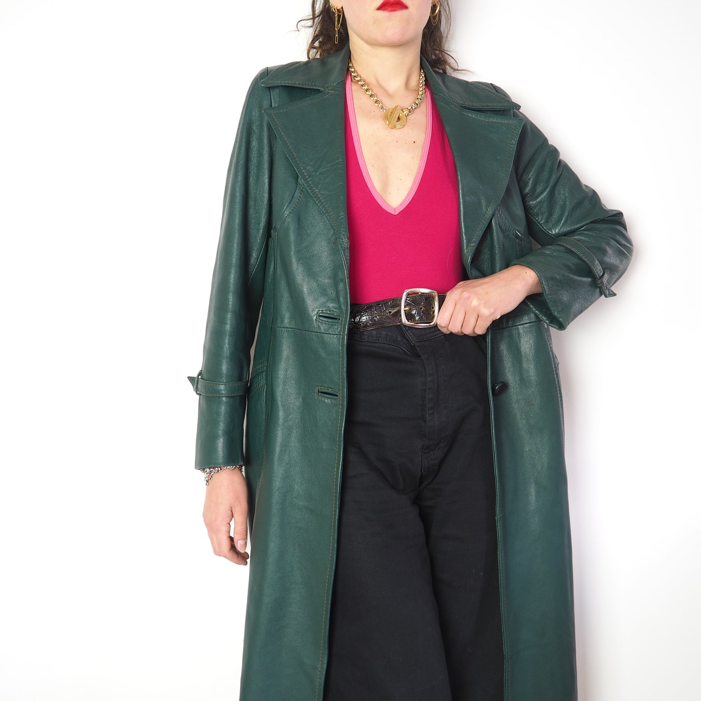 Trench en cuir vert 1970
