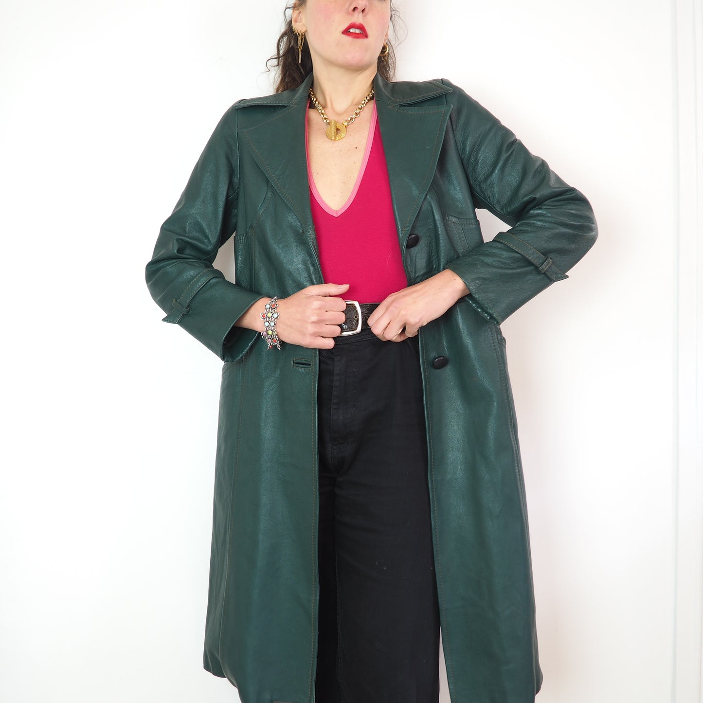 Trench en cuir vert 1970