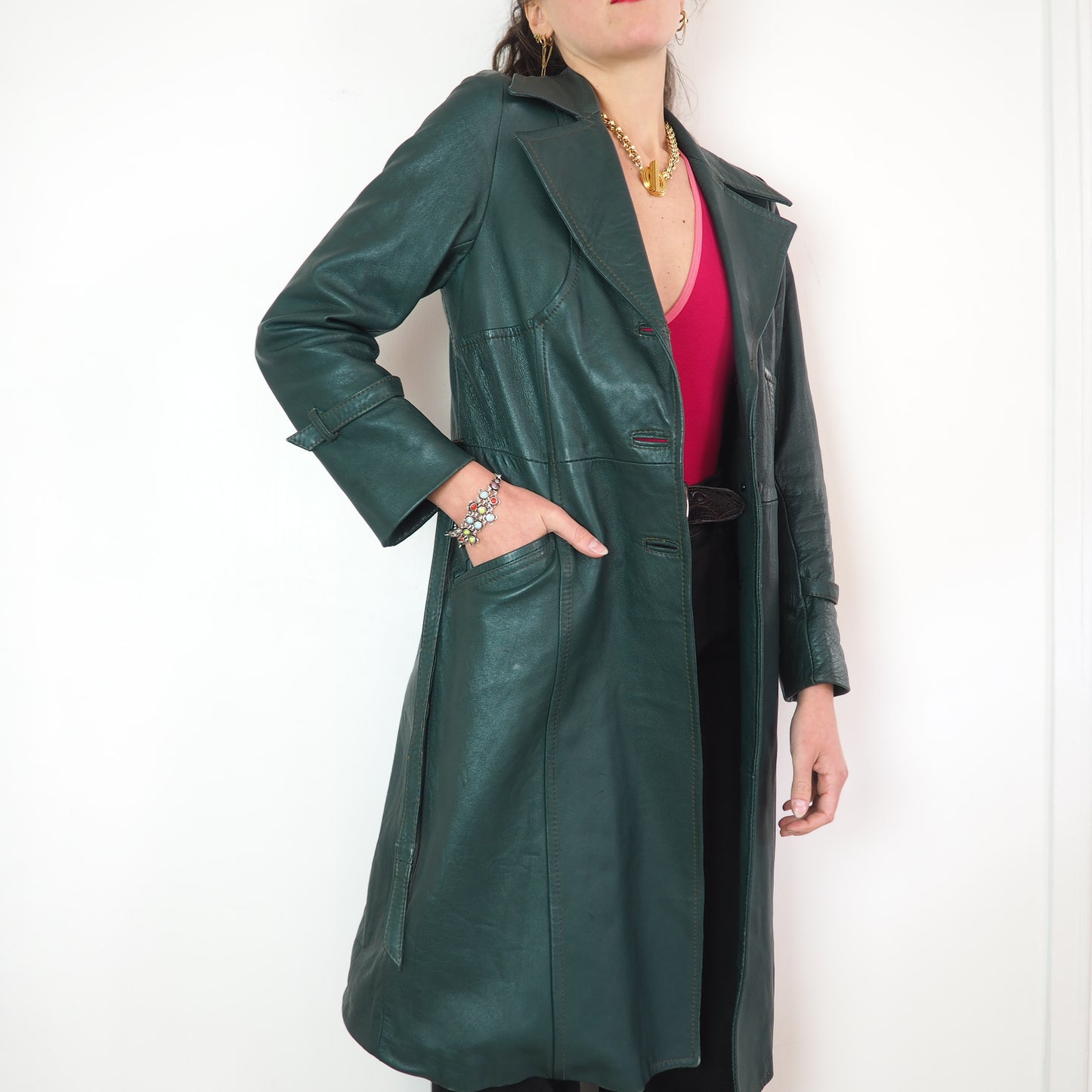 Trench en cuir vert 1970