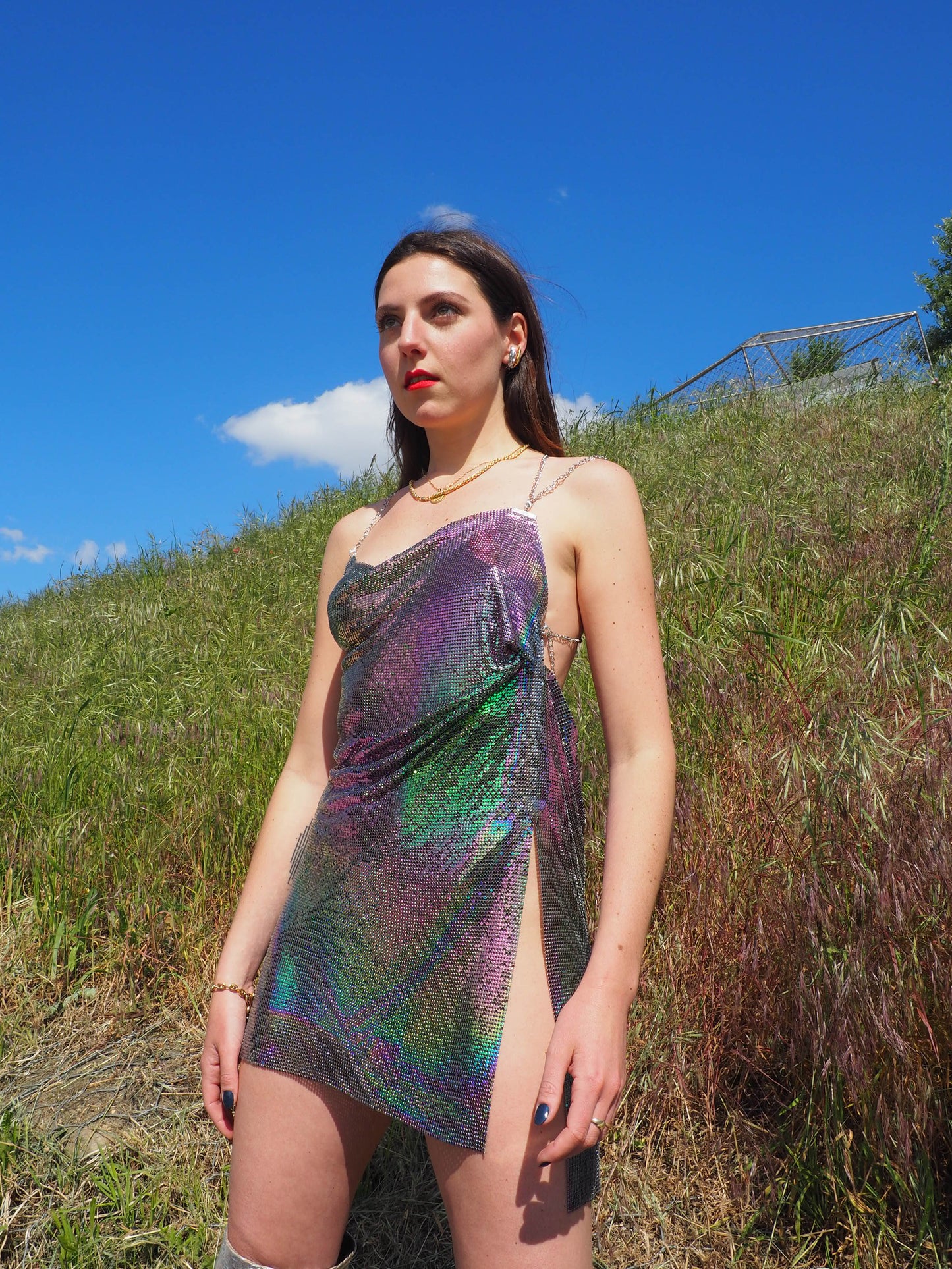 00's holographic chainmail dress (M)