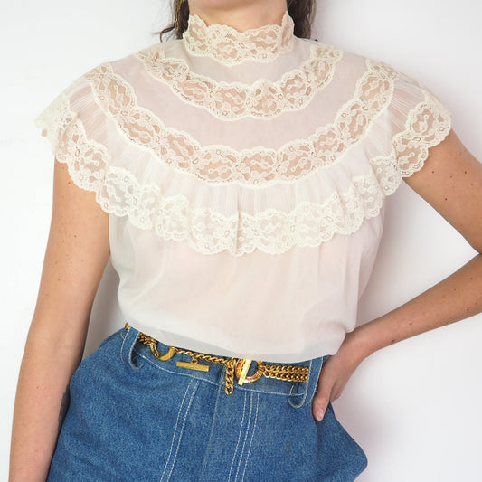 Blouse à volants 1970 vintage
