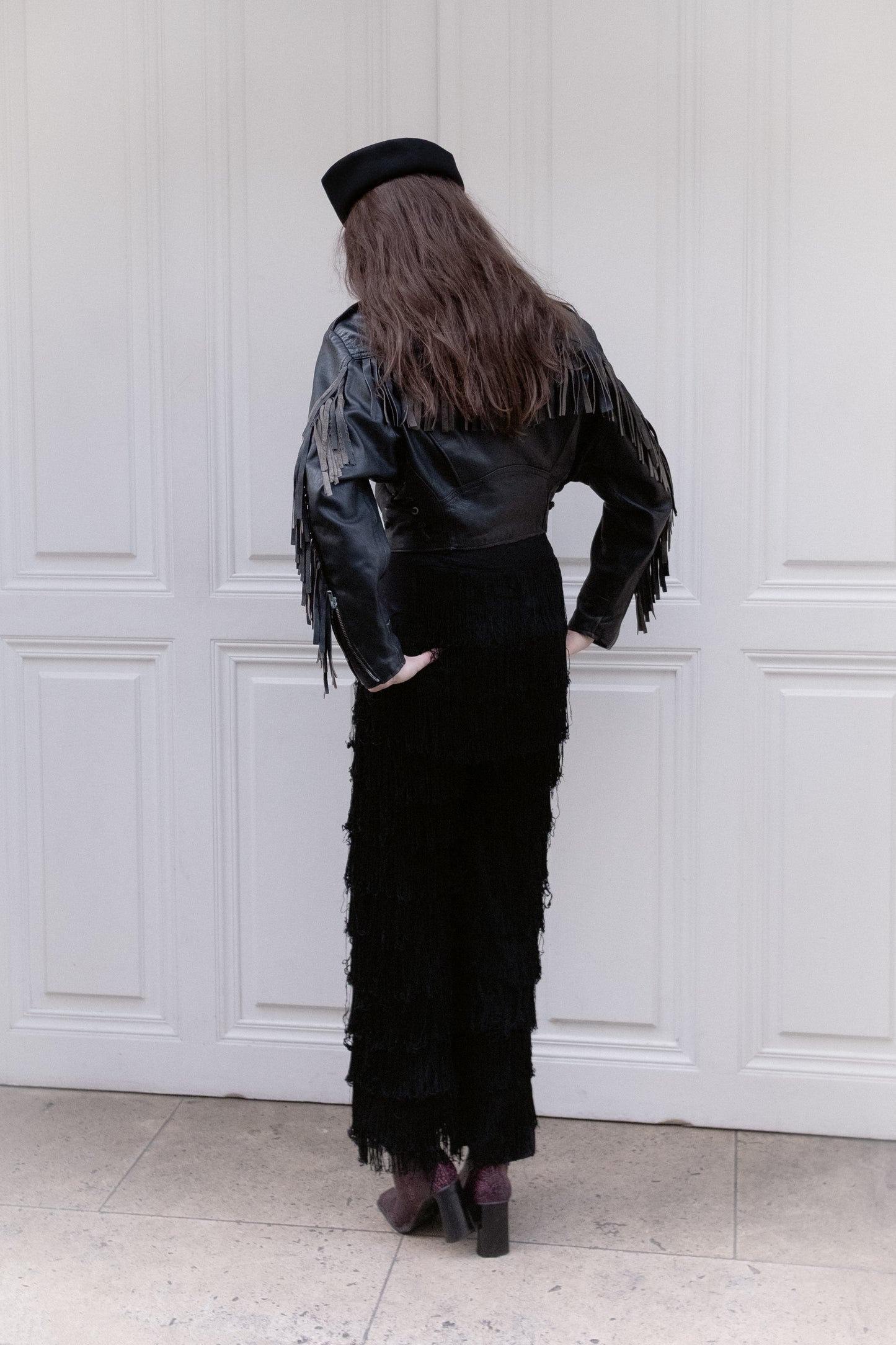 Veste à frange en cuir 1980
