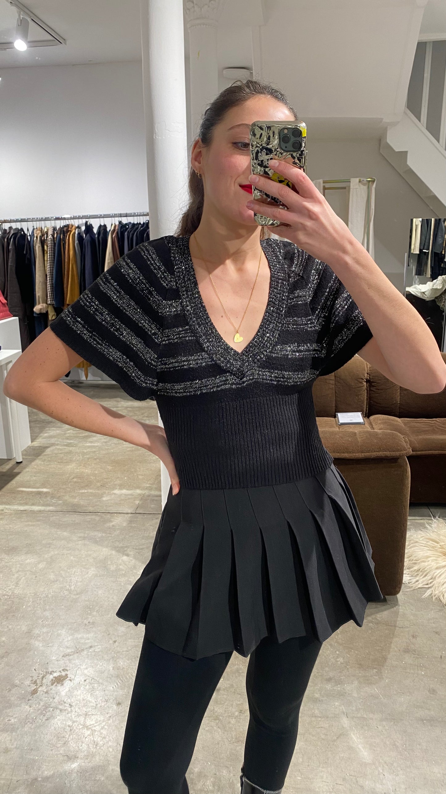 Top en maille rayée et lurex argenté 1990