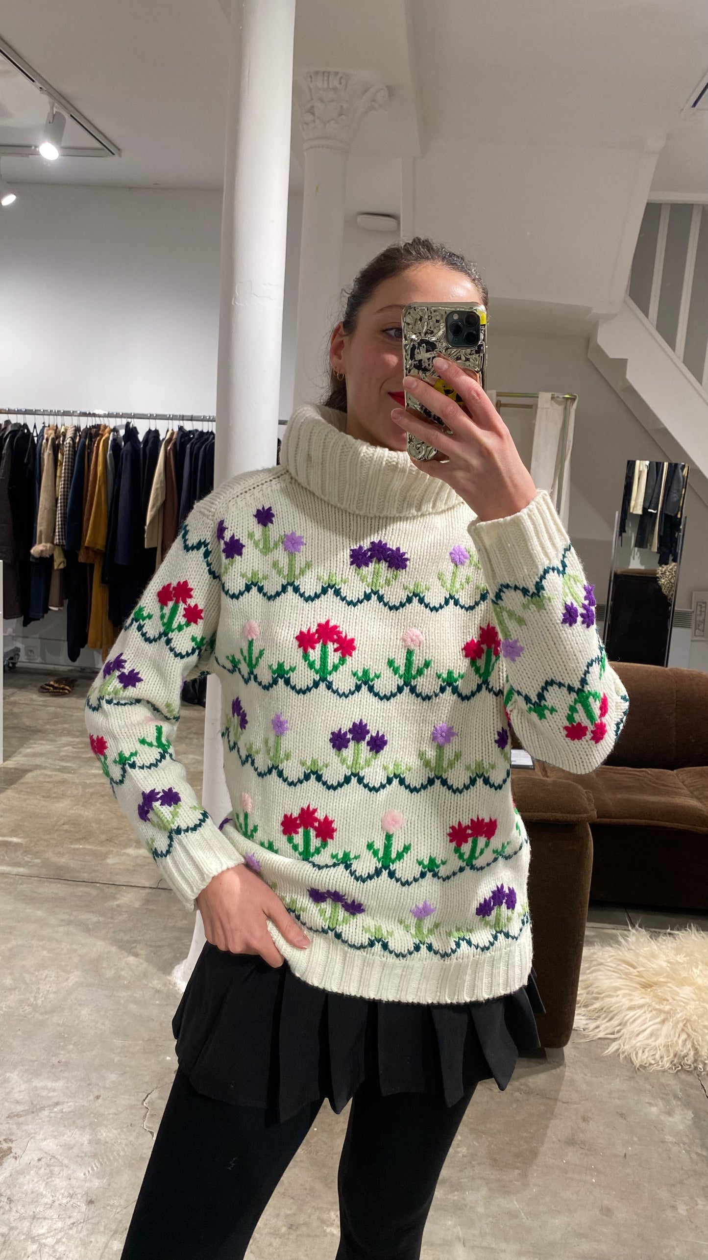 Pull à fleurs jacquard 1990