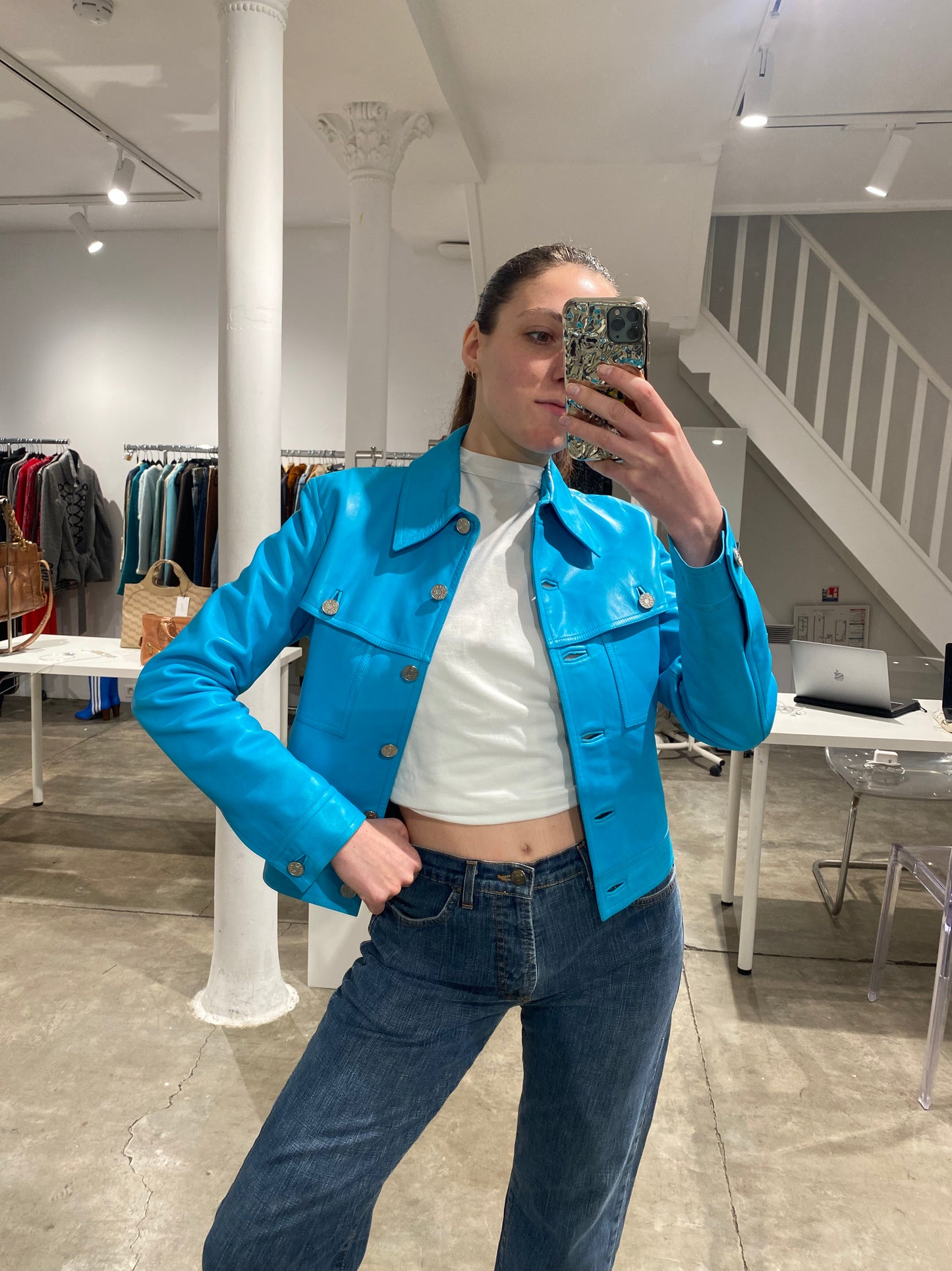 Veste en cuir CELINE SS 2000