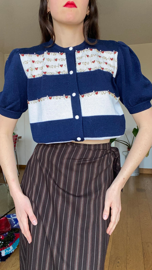 Cardigan, marinière, brodé, 1990