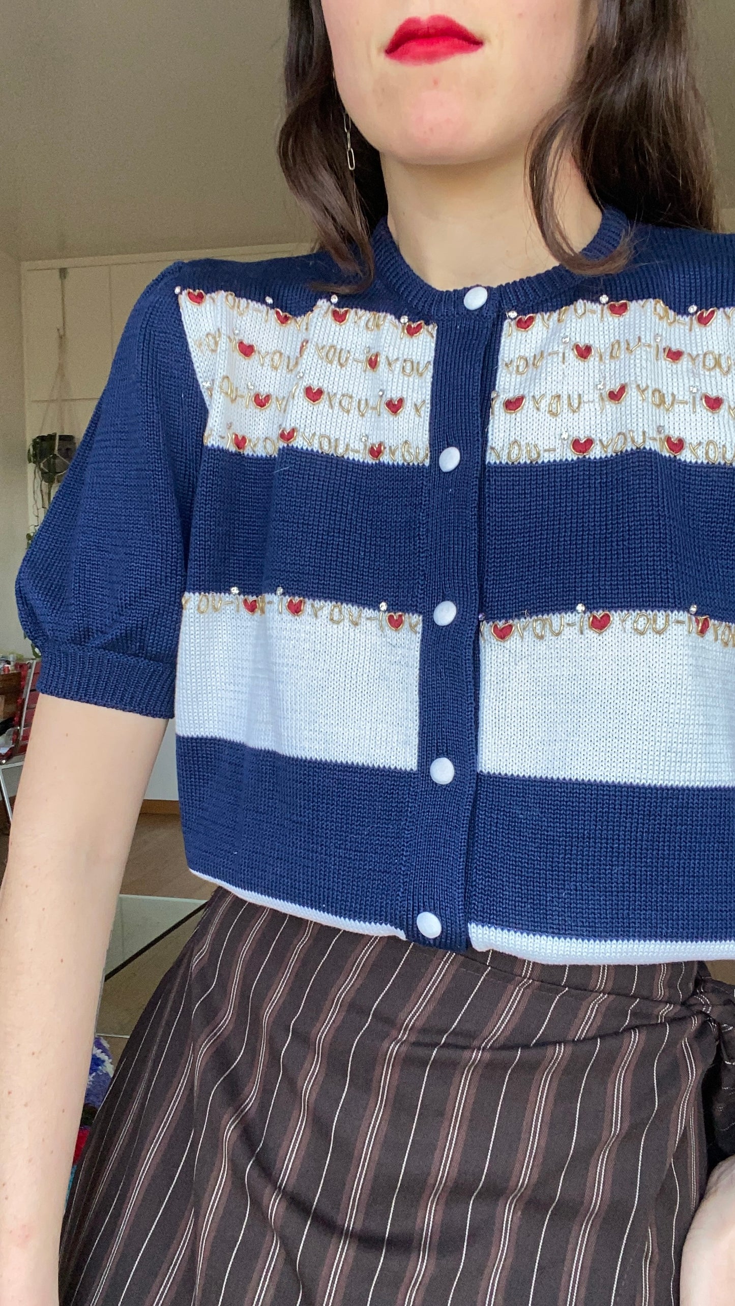 Cardigan, marinière, brodé, 1990