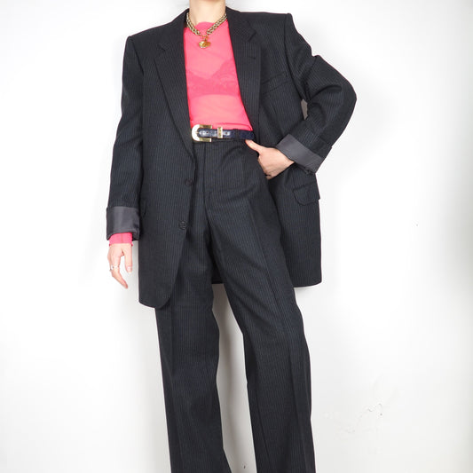 80's gray wool suit (L)