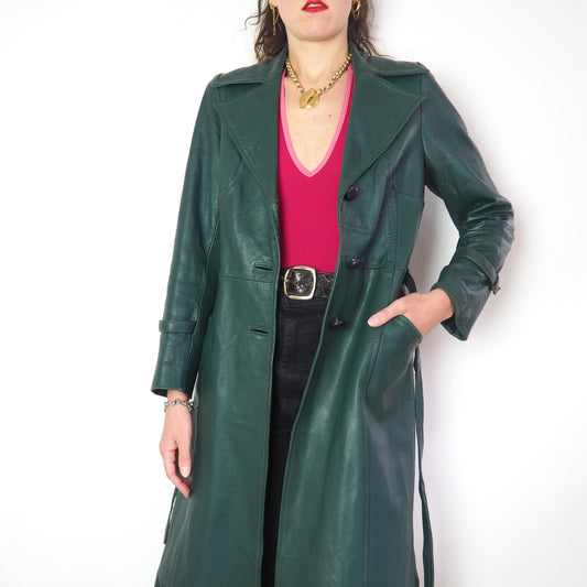 Trench en cuir vert 1970