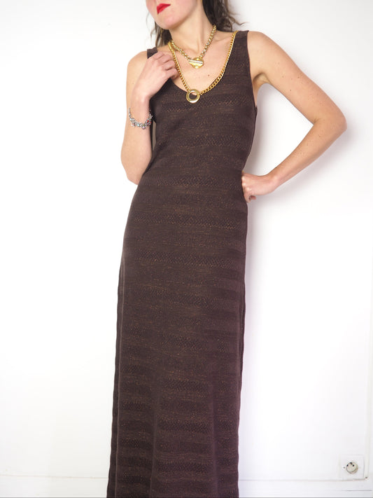 Robe longue marron à lurex