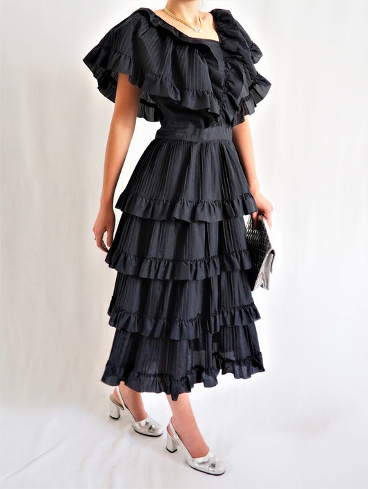60's evening ruffled dress (M)