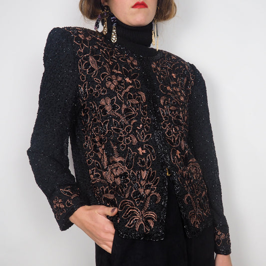 Veste à sequins et perles brodée vintage années 1980