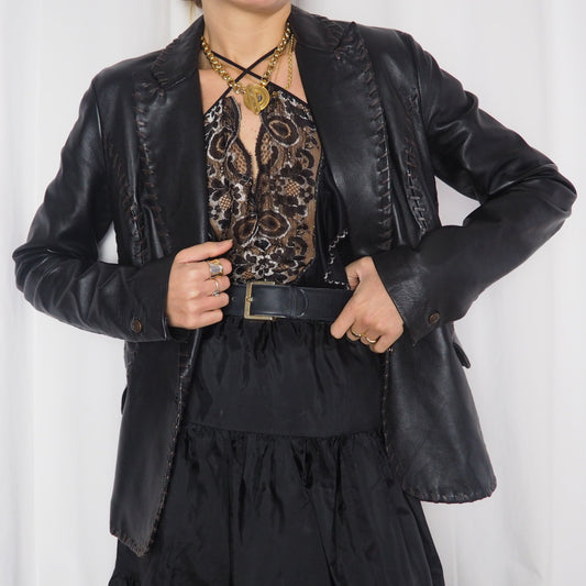 Veste en cuir tressée Roberto Cavalli vintage