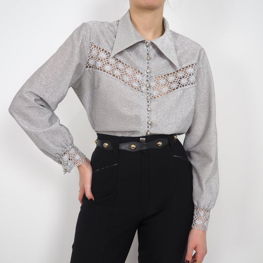 80's lurex embroidered blouse (S-M)