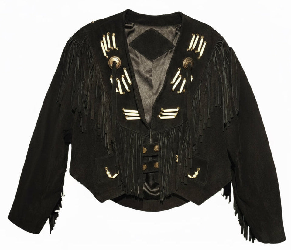 Veste courte en daim à franges 1990